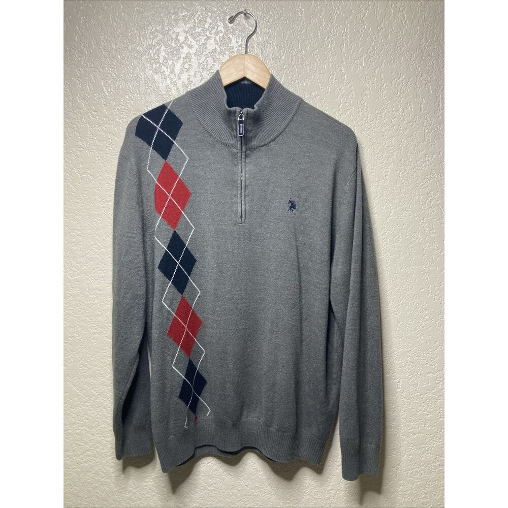 Vintage Polo Assn Sweater Mens XL Argyle 1/4 Zip Pullover Prep Academia